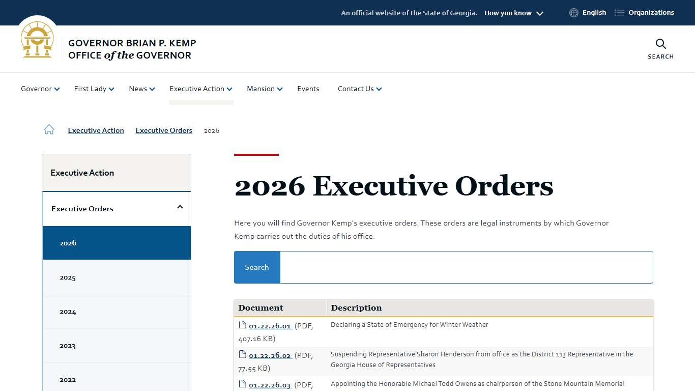 2026 Governor Brian P. Kemp Office of the Governor