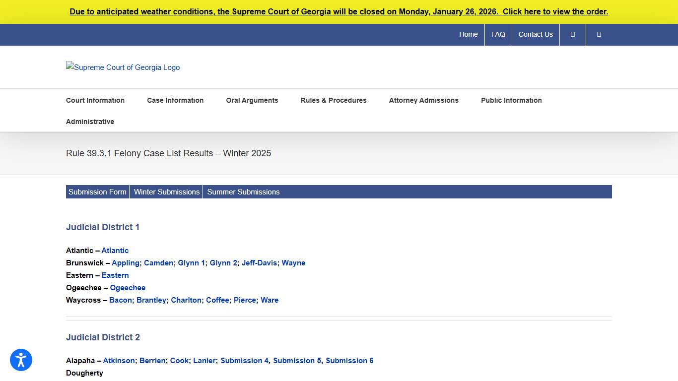 Rule 39.3.1 Felony Case List Results – Winter 2025 – Supreme Court of Georgia